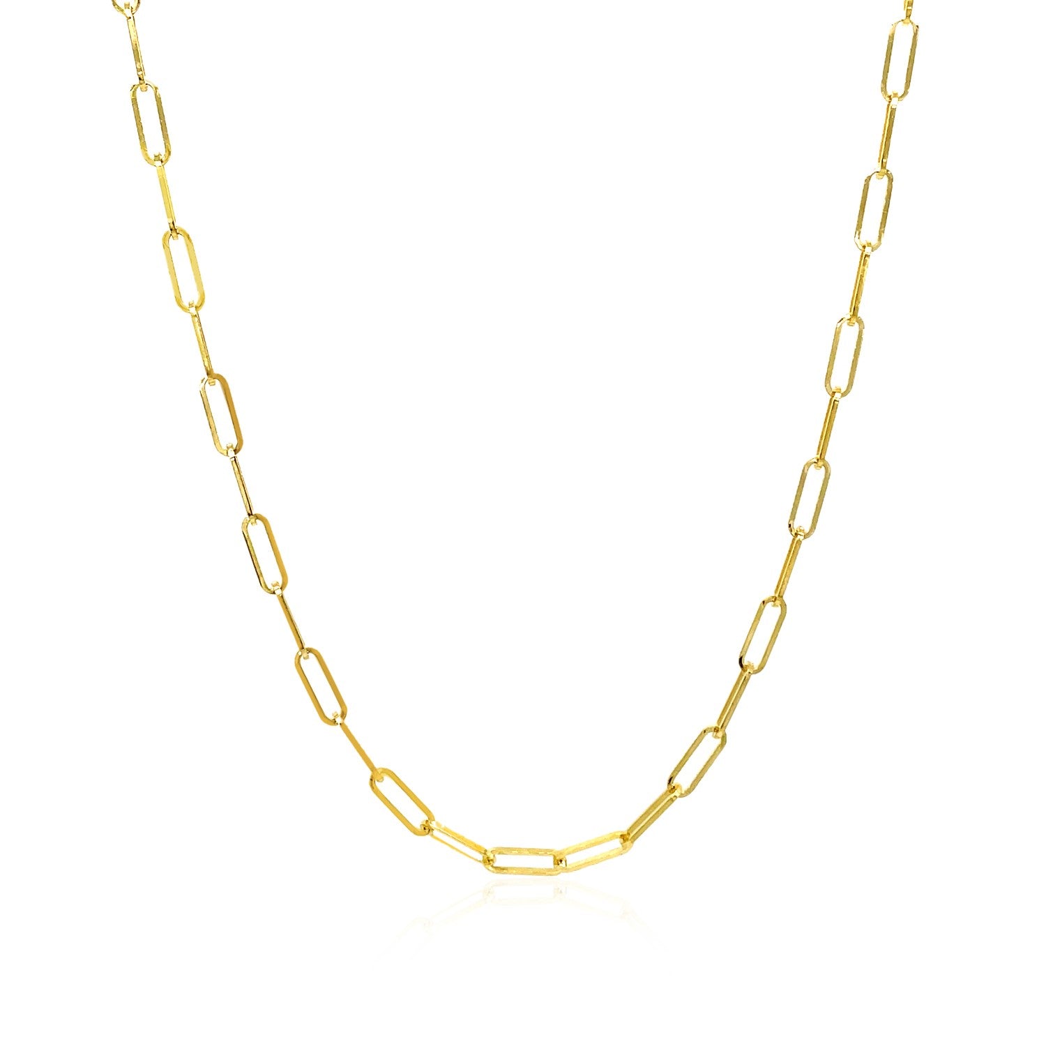 14K Yellow Gold Delicate Paperclip Chain (2.1 mm) in a sleek high-contrast midnight luxury editorial style